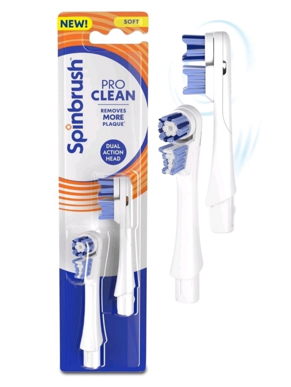 3x Spinbrush Pro Clean Soft Bristles 2 Pack Replacement Toothbrush Brush Heads - Picture 3 of 4